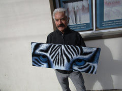 Tiger Eyes, White Tiger Eyes  Original Oil Painting on Black Velvet by Enrique Felix , "Felix" - #F190