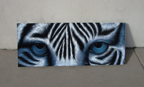 Tiger Eyes, White Tiger Eyes  Original Oil Painting on Black Velvet by Enrique Felix , "Felix" - #F190