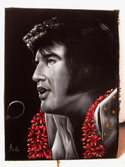 Elvis Presley, Crying with Tear,  Original Oil Painting on Black Velvet by Enrique Felix , "Felix" - #F191