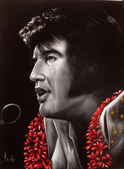 Elvis Presley, Crying with Tear,  Original Oil Painting on Black Velvet by Enrique Felix , "Felix" - #F191