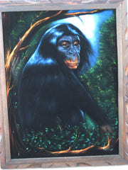 Chimpanzee, Chimp Original Oil Painting on Black Velvet by Enrique Felix , "Felix" - #F20
