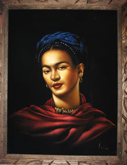 Frida Kahlo Portrait, Ofelia Medina as Frida,  Original Oil Painting on Black Velvet by Enrique Felix , "Felix" - #F1