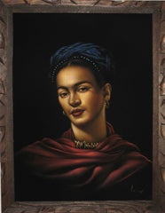 Frida Kahlo Portrait, Ofelia Medina as Frida,  Original Oil Painting on Black Velvet by Enrique Felix , "Felix" - #F1