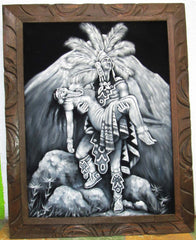 Aztec Lovers, Popocatepetl & Iztaccíhuatl ; Original Oil Painting on Black Velvet ;   -(size 18"x24")-px J146