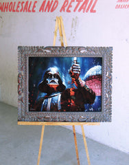 Darth Vader with Death Star; Star Wars Art ; Original Oil Painting on Black Velvet ;   by Jorge Terrones -(size 18"x24")-p1 J185