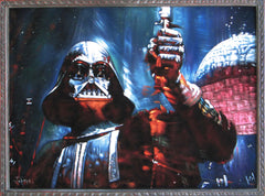 Darth Vader with Death Star; Star Wars Art ; Original Oil Painting on Black Velvet ;   by Jorge Terrones -(size 18"x24")-p1 J185