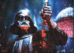 Darth Vader with Death Star; Star Wars Art ; Original Oil Painting on Black Velvet ;   by Jorge Terrones -(size 18"x24")-p1 J185