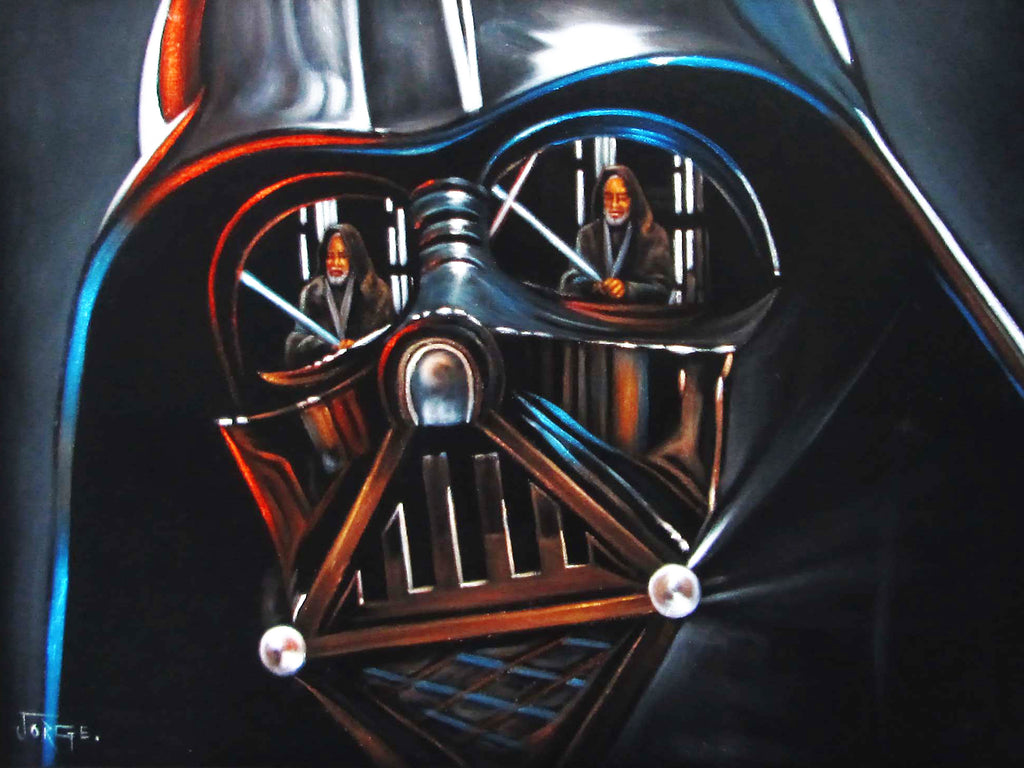 Darth Vader with Obi-Wan Kenobi; Star Wars Art ; Original Oil Painting on Black Velvet ;   by Jorge Terrones -(size 18"x24")-p1 J221