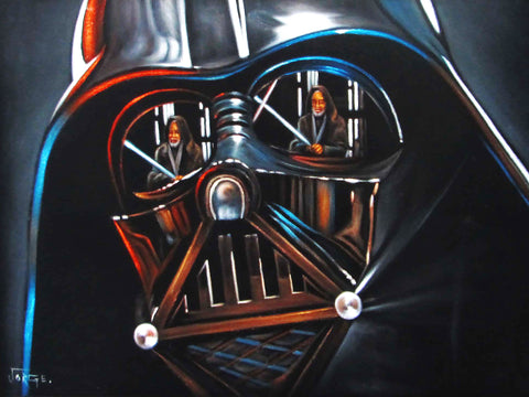 Darth Vader with Obi-Wan Kenobi; Star Wars Art ; Original Oil Painting on Black Velvet ;   by Jorge Terrones -(size 18"x24")-p1 J221
