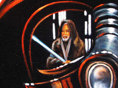 Darth Vader with Obi-Wan Kenobi; Star Wars Art ; Original Oil Painting on Black Velvet ;   by Jorge Terrones -(size 18"x24")-p1 J221