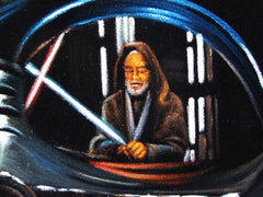 Darth Vader with Obi-Wan Kenobi; Star Wars Art ; Original Oil Painting on Black Velvet ;   by Jorge Terrones -(size 18"x24")-p1 J221