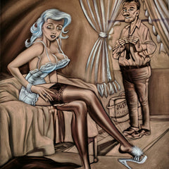 Penthouse Playboy Cartoon Just married sex lingerie Vintage Velvet Oil Painting  by Jorge Terrones - #J434