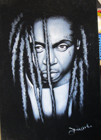 Lil Wayne portrait; Dwayne Michael Carter, Jr; Original Oil painting on Black Velvet by Zenon Matias Jimenez- #JM104