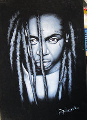 Lil Wayne portrait; Dwayne Michael Carter, Jr; Original Oil painting on Black Velvet by Zenon Matias Jimenez- #JM104
