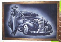 Lowrider Car; Zoot suit;  Original Oil painting on Black Velvet by Zenon Matias Jimenez- #JM113