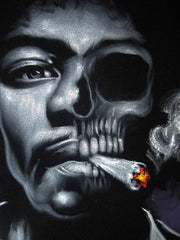 Jimi Hendrix portrait; Calavera Skull; Day of the dead;  Original Oil painting on Black Velvet by Zenon Matias Jimenez- #JM126