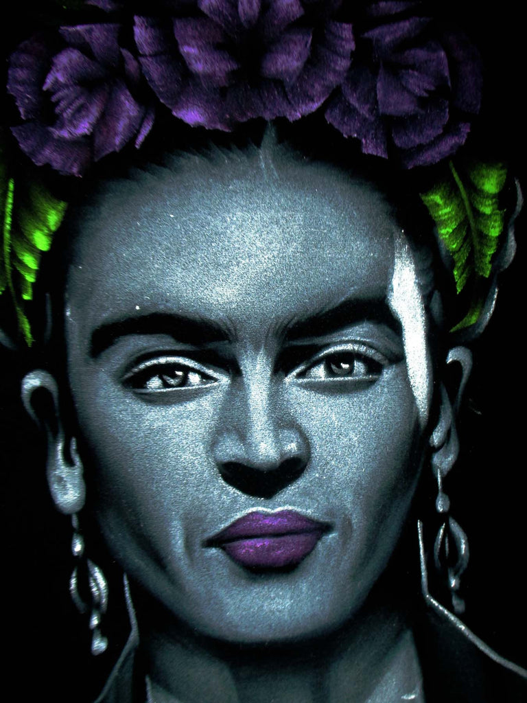 Frida Kahlo de Rivera portrait;  Original Oil painting on Black Velvet by Zenon Matias Jimenez- #JM128
