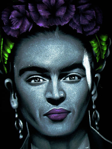Frida Kahlo de Rivera portrait;  Original Oil painting on Black Velvet by Zenon Matias Jimenez- #JM128
