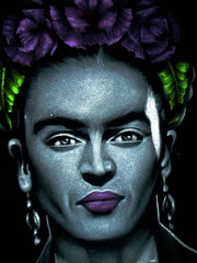 Frida Kahlo de Rivera portrait;  Original Oil painting on Black Velvet by Zenon Matias Jimenez- #JM128