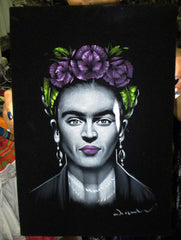 Frida Kahlo de Rivera portrait;  Original Oil painting on Black Velvet by Zenon Matias Jimenez- #JM128