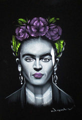 Frida Kahlo de Rivera portrait;  Original Oil painting on Black Velvet by Zenon Matias Jimenez- #JM128