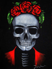 Frida Kahlo de Rivera portrait; Calavera de Frida Kahlo ; Original Oil painting on Black Velvet by Zenon Matias Jimenez- #JM130