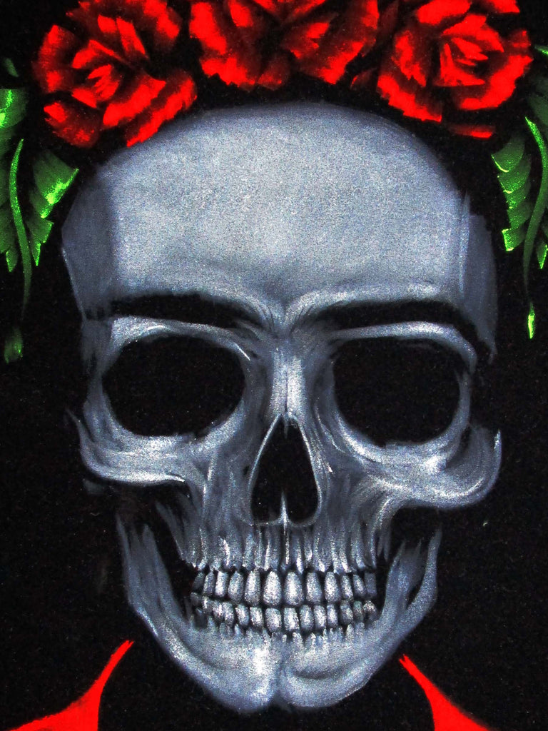 Frida Kahlo de Rivera portrait; Calavera de Frida Kahlo ; Original Oil painting on Black Velvet by Zenon Matias Jimenez- #JM130