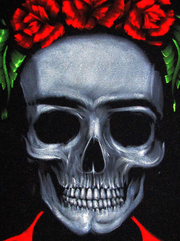 Frida Kahlo de Rivera portrait; Calavera de Frida Kahlo ; Original Oil painting on Black Velvet by Zenon Matias Jimenez- #JM130