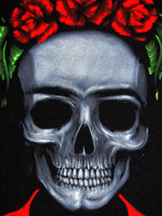 Frida Kahlo de Rivera portrait; Calavera de Frida Kahlo ; Original Oil painting on Black Velvet by Zenon Matias Jimenez- #JM130