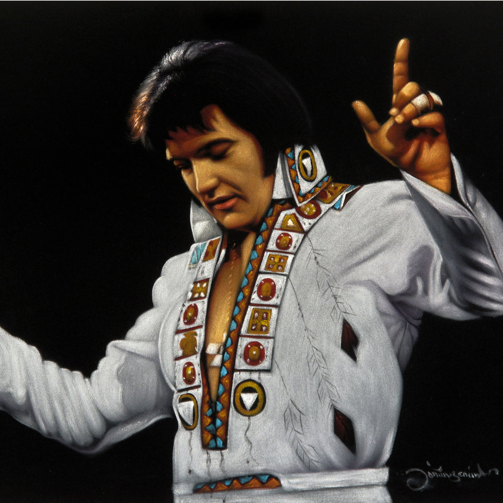 Elvis Presley The King Portrait Vegas white Jumpsuit oil painting Velvet JM271