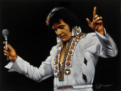 Elvis Presley The King Portrait Vegas white Jumpsuit oil painting Velvet JM271