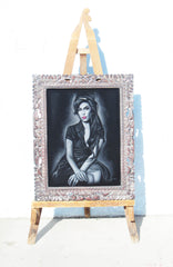 Amy Winehouse portrait; Amy Jade Winehouse; Original Oil painting on Black Velvet by Zenon Matias Jimenez- #JM96